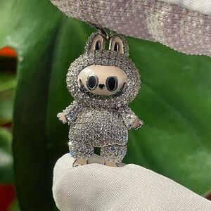 VS+ 2.50ctw Lab Diamond Tan Enamel Pendant 18 Inch Chain .925 Silver